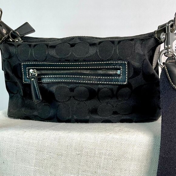 Coach 6044 Signature Jacquard Black Demi Baguette Canvas & Leather Y2K Vintage - Picture 1 of 13